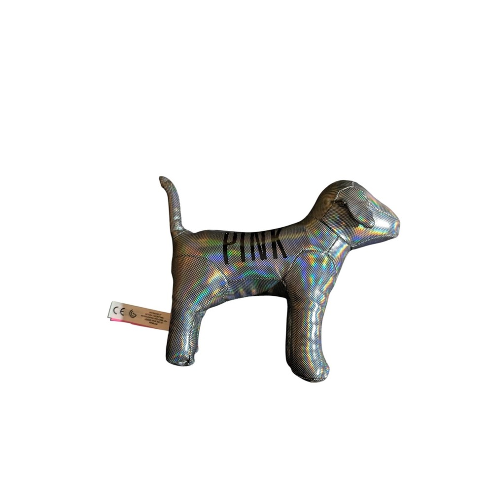 PINK Victoria's Secret Logo Blue Metallic Gray Mini‎ Plush Dog